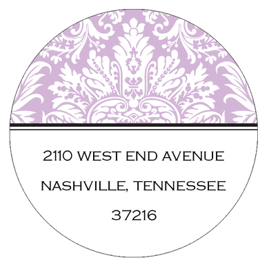 Purple Damask Round Address Labels